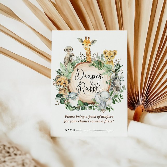 Rustic Safari Jungle Animals Baby Diaper Raffle Tilläggskort (Skapare uppladdad)