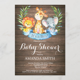 Rustic Safari Jungle Animals Boy Shower Inbjudningar