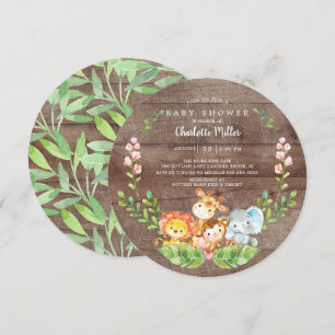 Rustic Safari Jungle Animals Boys Baby Shower Inbjudningar