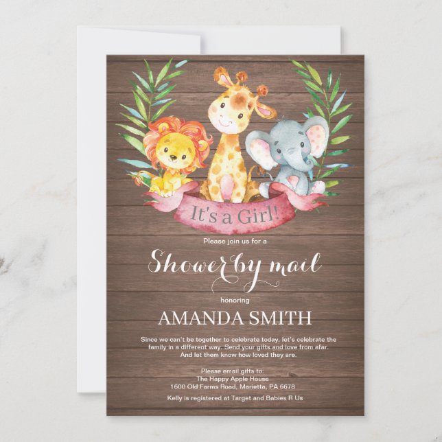 Rustic Safari Jungle Girl Baby Shower by Mail Inbjudningar (Framsida)