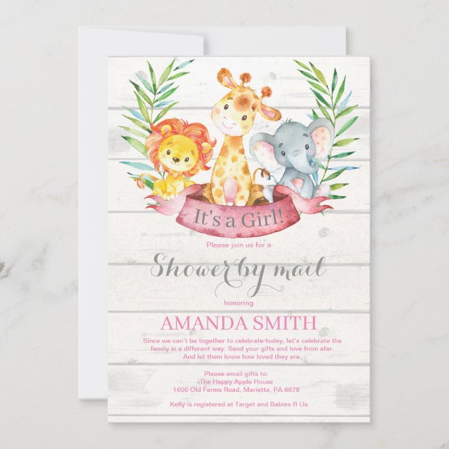 Rustic Safari Jungle Girl Baby Shower by Mail Inbjudningar (Framsida)