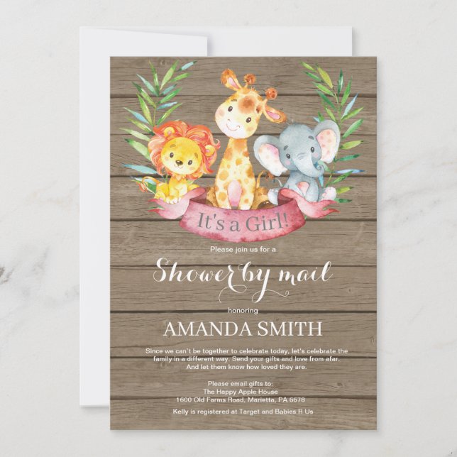Rustic Safari Jungle Girl Baby Shower by Mail Inbjudningar (Framsida)