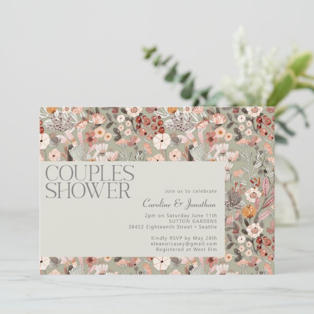 Rustic Sage Botanical Boho Par Shower Inbjudningar (Stående Fram)