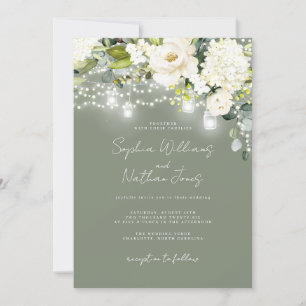 Rustic Sage Champagne Blommigt Bröllop Inbjudningar