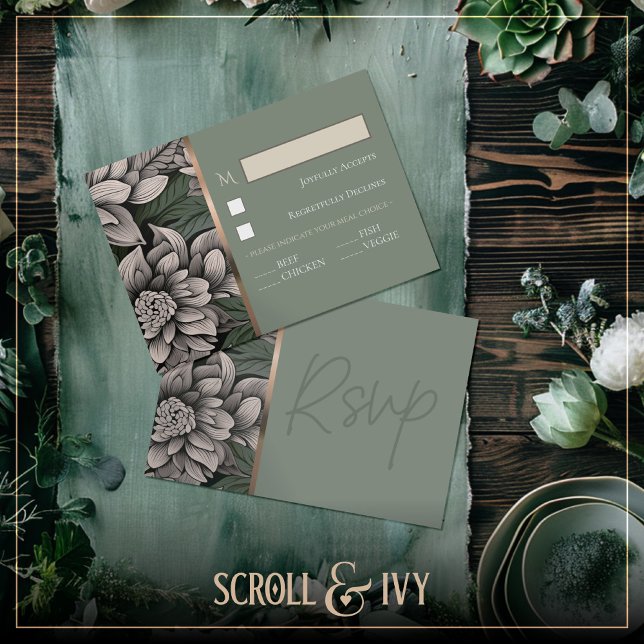 Rustic Sage, Champagne White Bloom Responcard Card OSA Kort (Skapare uppladdad)