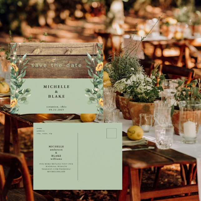 Rustic Sage Foliage Solros Spara datumet Vykort (Skapare uppladdad)