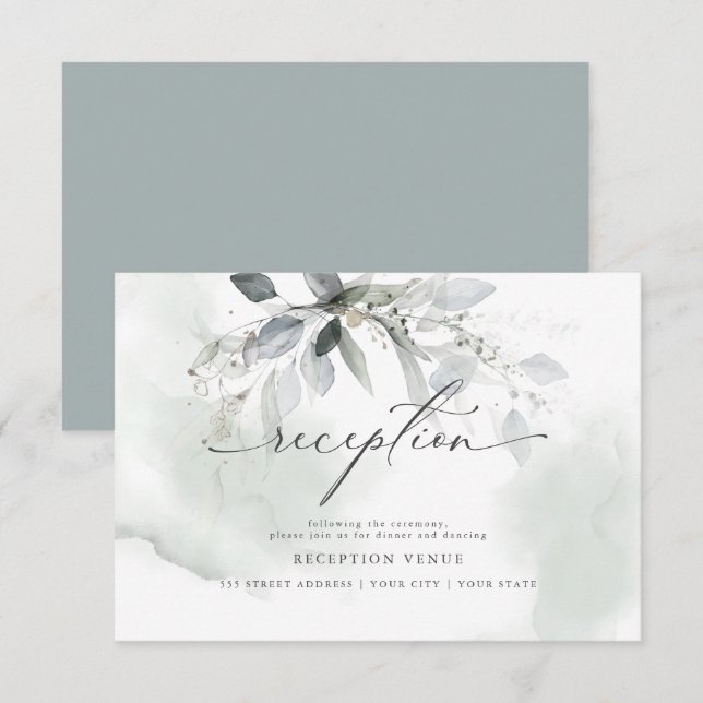 Rustic Sage Foliage Watercolor Reception Inbjudningar (Fram/baksida)