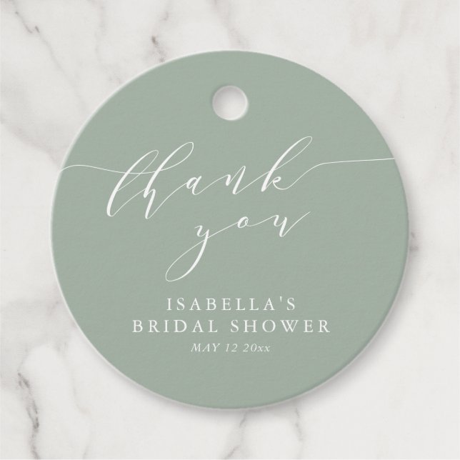 Rustic Sage Green Botanical Script Bridal Shower Gåvor Etiketter (Framsida)