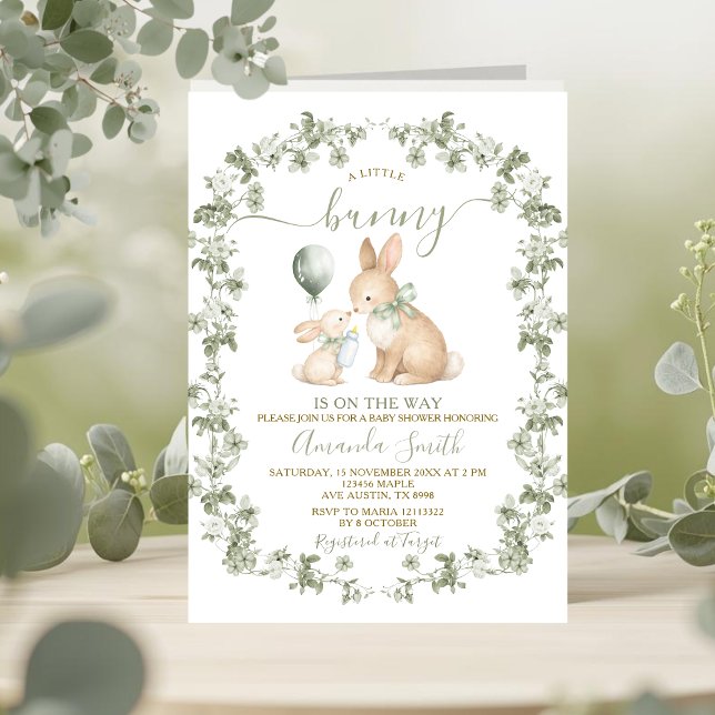 Rustic Sage Green Bunny Baby Shower Invitation Inbjudningar (Skapare uppladdad)