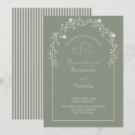 Rustic Sage Green Floral Wedding Invitation Inbjudningar
