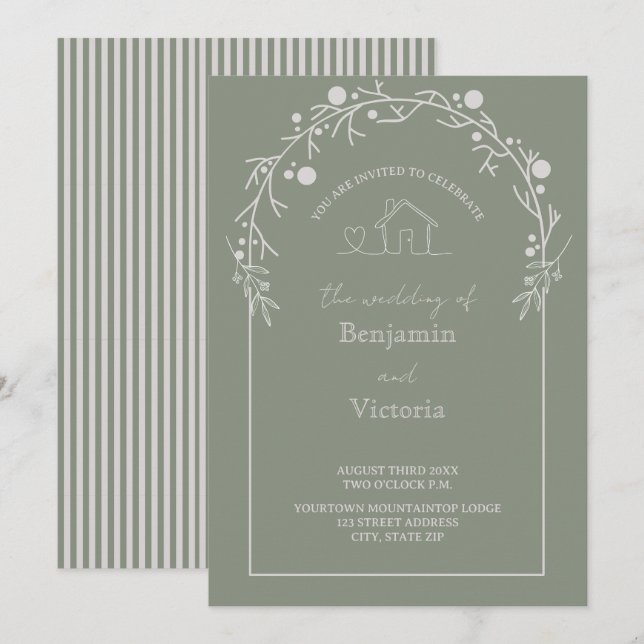 Rustic Sage Green Floral Wedding Invitation Inbjudningar (Fram/baksida)