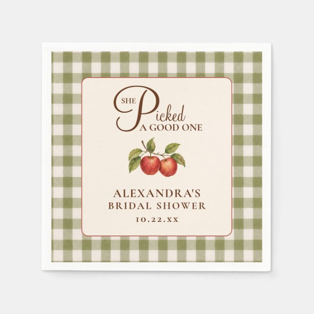 Rustic Sage Green Gingham Apple Bridal Shower Pappersservett (Framsidan)