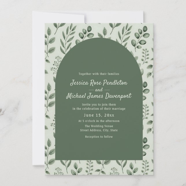 Rustic Sage Green Leaves Arch Photo Wedding Inbjudningar (Framsida)