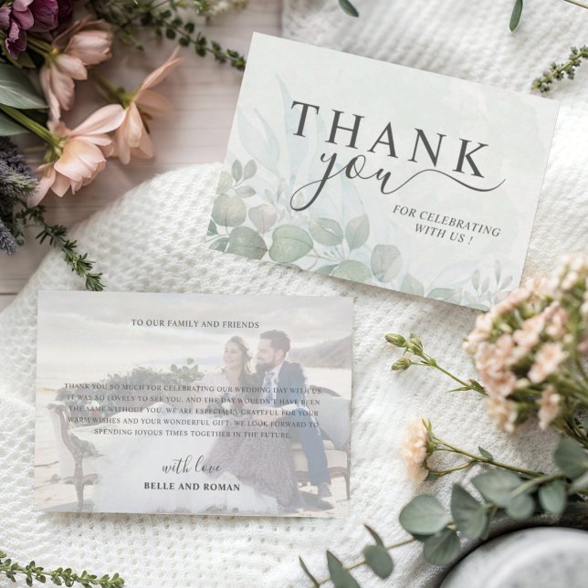 Rustic Sage Green Thank You Eucalyptus Wedding  Tack Kort (Skapare uppladdad)
