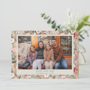 Rustic Sage Grönt Blommigt Boho Photo New Year Julkort
