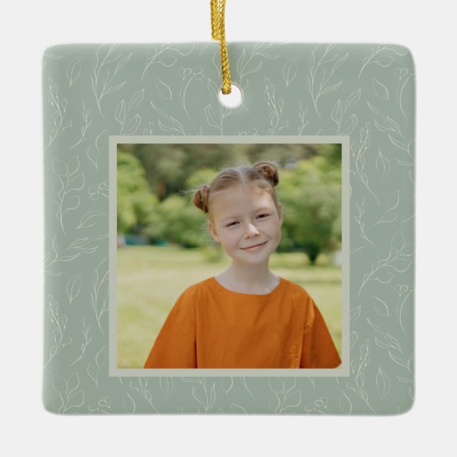 Rustic Sage Grönt Botanical Blommigt Anpassningsba Julgransprydnad Keramik (Framsida)