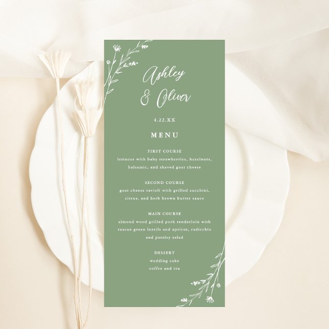 Rustic Sage Grönt Botanical Bröllop Menu Card Program (Skapare uppladdad)