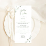 Rustic Sage Grönt Botanical Bröllop Menu Card Program<br><div class="desc">Det här vackra bröllopsmenykortet har en klassisk vit bakgrund med handritade vilda blommor och elegantens typografi i sage grönt. Tillsammans skapar dessa inslag en strålande meny, men elegant bröllop, som skulle vara perfekt för ett romantiskt bröllop när som helst på året. Den här designen koordinerar med vår Rustic Wildblommor bröllop-svit....</div>