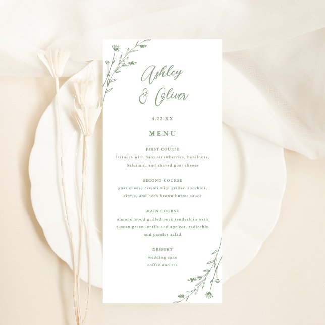 Rustic Sage Grönt Botanical Bröllop Menu Card Program (Skapare uppladdad)