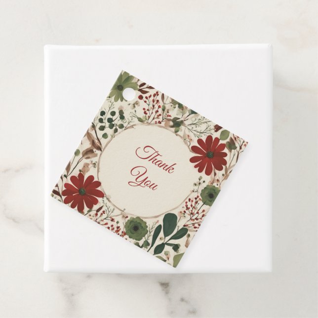 Rustic Sage Grönt & Burgundy Red Blommigt Höst Gåvor Etiketter (På plats)