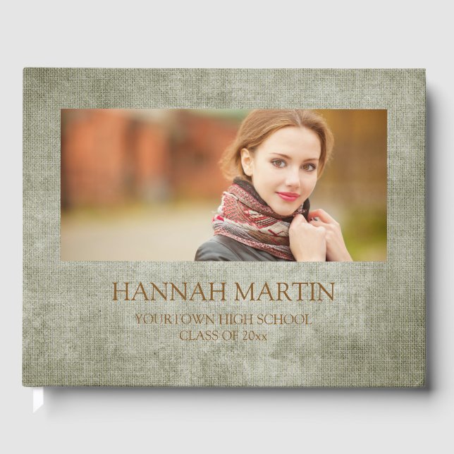 Rustic Sage Grönt Burlap Linen Studenten Gästböcker (Framsida)