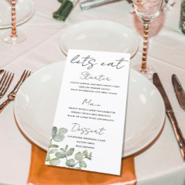 Rustic Sage Grönt Eucalyptus Bröllop Menu Meny