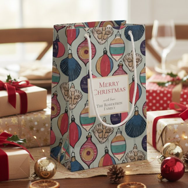 Rustic Sage Grönt Julafton Ornaments (Colorful Sage Green Vintage Ornaments Xmas Wrapping Paper. Retro Chic Xmas Holiday Season Pattern)