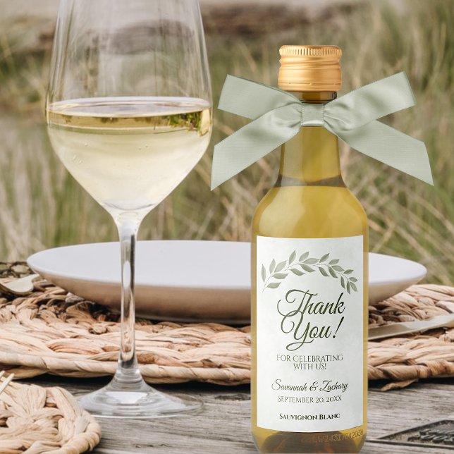 Rustic Sage Grönt Lövs Bröllop Tack Mini Vinetikett (Skapare uppladdad)