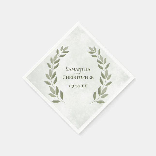 Rustic Sage Grönt Lövs Diagonal Bröllop Pappersservett (Hörn)