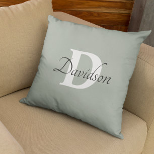 Rustic Sage Grönt Monogram Initial Home Decor Kudde