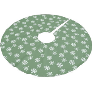 Rustic Sage Grönt och White Snöflingor Julgransmatta Borstad Polyester