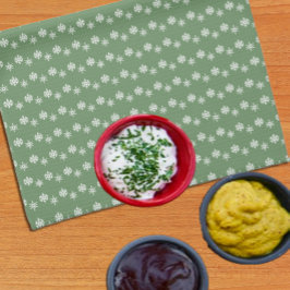 Rustic Sage Grönt och White Snöflingor Kökshandduk