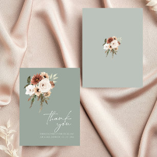 Rustic Sage Grönt Peach Blommigt Bröllop Tack Kort