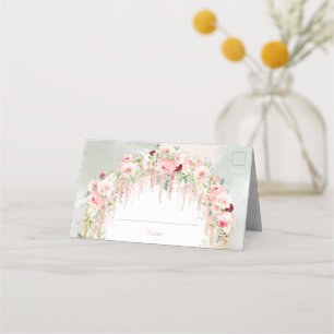 Rustic Sage Grönt & Rosa Blommigt Arch Placeringskort