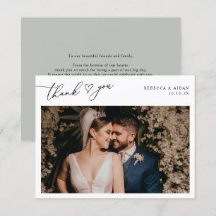Rustic Sage Grönt Script Heart Bröllop Photo Tack Kort