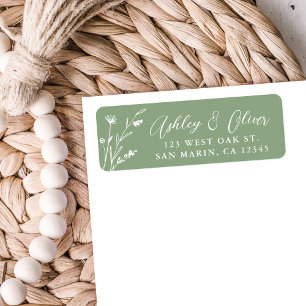 Rustic Sage Grönt Wildblomma Bröllop Adress Returadress Etikett