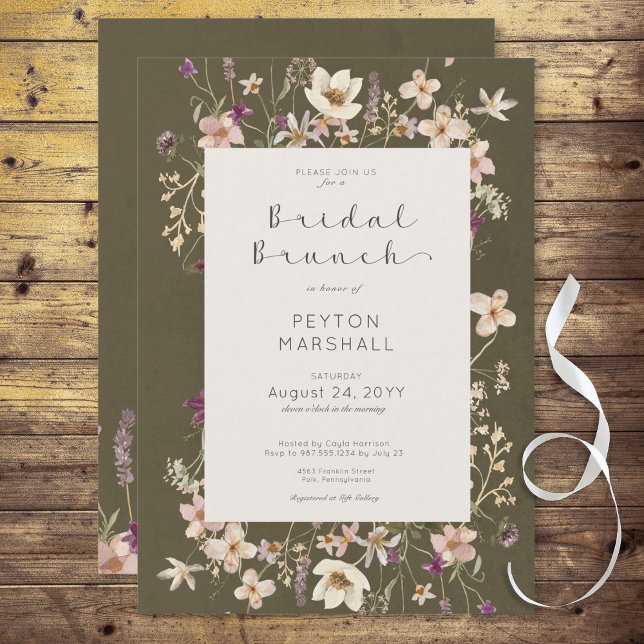 Rustic Sage Grönt Wildblomme Ram Möhippa Brunch Inbjudningar (Rustic Sage Wildflower Frame Bridal Brunch Invitation)