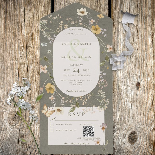 Rustic Sage Grönt Wildblomme Ram QR-kod (Skapare uppladdad)