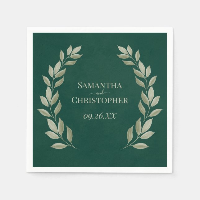 Rustic Sage Laurel Löv på Emerald Grönt Bröllop Pappersservett (Framsidan)