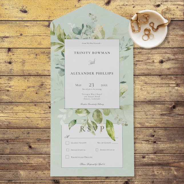 Rustic Sage Natural Greenery Dinner (Also available with a QR code or without dinner selection options.)