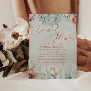 Rustic Sage Peach Succulent Boho Bridal Shower Inbjudningar