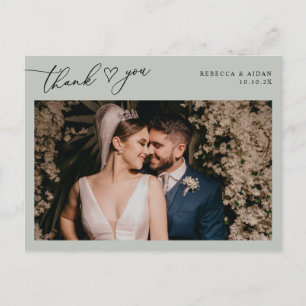 Rustic Sage Script Heart Bröllop Photo Tack Vykort
