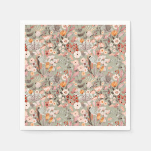 Rustic Sage Taupe Blommigt Boho Botanical Mönster Pappersservett