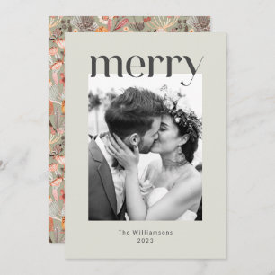 Rustic Sage Taupe Blommigt Boho Photo Bröllop Julkort