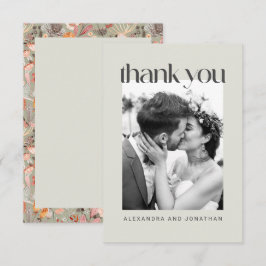 Rustic Sage Taupe Blommigt Boho Photo Bröllop Tack Kort