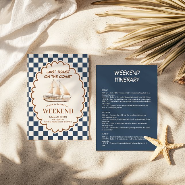 Rustic Sailboat Coastal Checkerboard Bachelorette Inbjudningar (Skapare uppladdad)