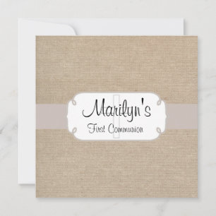 Rustic Salmon och Beige Burlap First Communion Inbjudningar