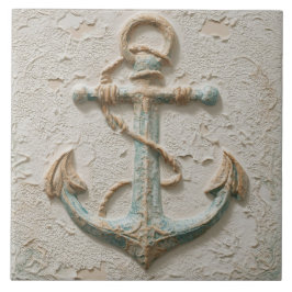 Rustic Sand and Aqua Coastal Anchor Kakelplatta
