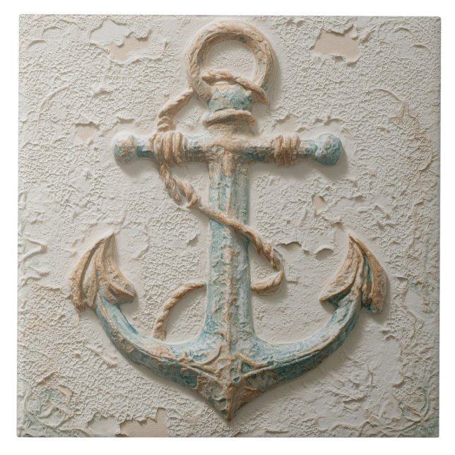 Rustic Sand and Aqua Coastal Anchor Kakelplatta (Framsidan)