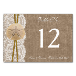 Rustic Sand Dollar Beach Wedding Collection Bordsnummer